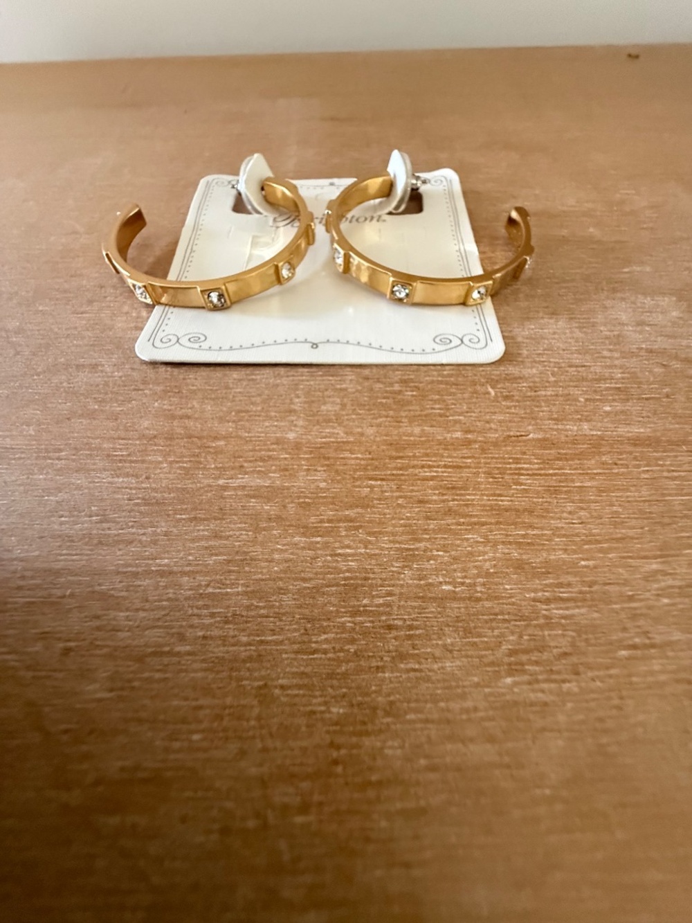 Brighton Meridian Hoop Earrings Hammered Gold with Crystal Embellishments NWT - Picture 3 of 6